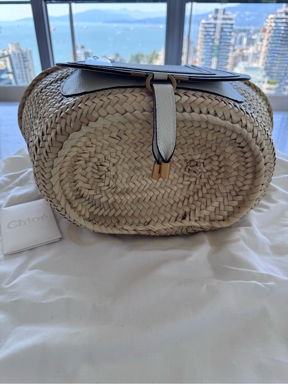 New Chloé Marcie Medium Raffia and Leather Basket Tote Bag - Picture 4 of 8